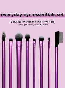 Real Techniques Everyday Eye Essentials 8 Pieces Makeup Brush Set, Eye Brushes For Eye Liner, Eyeshadow, Brows, & Lashes, Travel Friendly, Gift Set