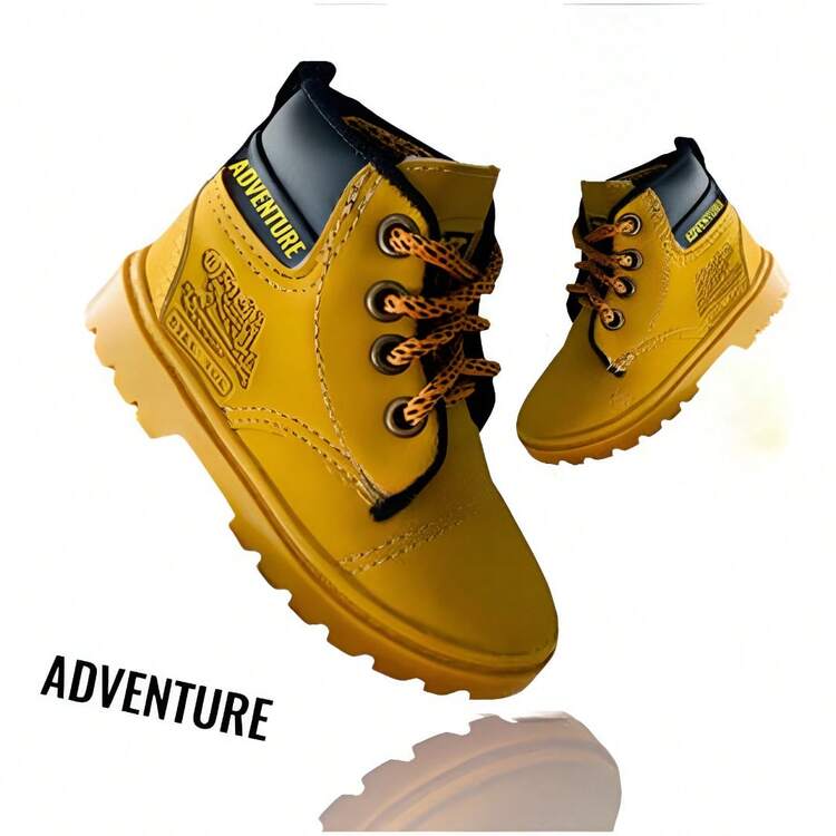 Baby Adventure Children's Boot With Yellow Non-Slip Sole – Combat Style, Comfortable, Durable And Ideal For Outdoor Walks - Màu Mù tạt vàng - Xem 2
