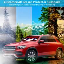 Red Wood Color Cute Big Eyes Car Sun Visor, UV-Resistant, Heat-Resistant, Easy To Install, Suitable For Most Cars, Polyester Fiber Car Interior Accessory, Car Windshield Sunshade With UV Protection, Heat Insulation And Bubble Material