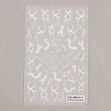 2pcs Black And White Swirl & Heart Nail Art Stickers - Self-Adhesive 3D Ripple Decals For DIY Manicure, Abstract Line Designs, Easy Application, Plastic Material, Perfect For Creative Nail Art, Nail Stickers - 白色 - 查看 3