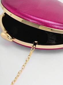 女士简约时尚金色PU波纹设计盒形晚宴手拿包，适合宴会、婚礼、正式派对、舞会、新娘配饰，链条肩带，随机纹理 - 玫紅色 - 查看 6