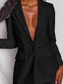 Women's Solid Color Business Suit Jacket And Pants Set - Black - View 4