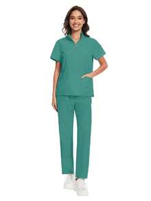 Uniform, Nurse Supplies, Top And Pants Set, Surgical Gown, Clinical Uniform, Beauty Salon, Spa, Hospital, Work Outfit Set - Green - View 2