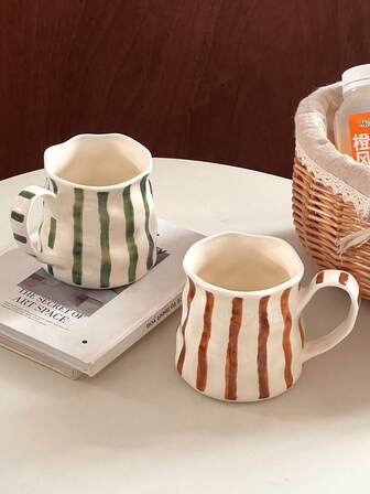 1pc Asymmetrical Ceramic Coffee Mug, European Style Large Capacity Ceramic Mug, Household Breakfast Milk Cup, Water Cup, Juice Cup, Party Afternoon Tea Cup, Gift Cup