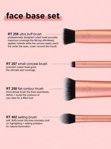 Real Techniques 4 Pieces Face Base Makeup Brush Set, For Concealer, Foundation, Setting Powder, Makeup Brushes For Blending & Buffing, & Sculpting, Travel Friendly, Gift Set
