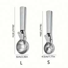1/2pcs Stainless Steel Ice Cream Scoop, Perfect For Frozen Yogurt, Multi-Functional Ice Cream Scoop, Stainless Steel Double Use Scoop, Non-Stick Ice Cream Scoop With Comfortable Anti-Frost Handle, Heavy Duty Metal Ice Cream Scoop With Trigger, Sturdy Stuffing Scoop, Home Ice Cream Tools Scoop, Easy To Clean, Suitable For Ice Cream, Cookie Dough, Sorbet, Almond, Ideal For Kitchen, Dessert Shop And Western Restaurant. Back To School - Silver - View 6