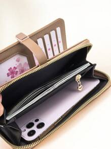 Women's Mini Handbag Wallet Sophisticated Snap Closure Colorblock Soft PU Leather Long Wallet Multi-Functional Large Capacity Card Holder Zipper Coin Purse Lightweight & Fashionable For Women Wallet Purse Wallet Wristlet Wallet - Camel - View 5