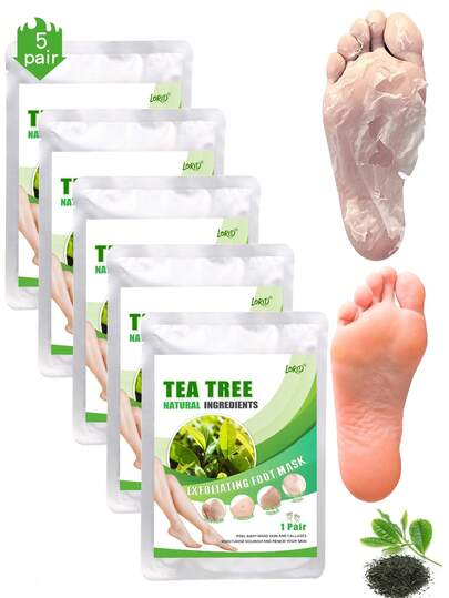 5 片装足部去角质膜，去角质剂，去除老茧，死皮老茧去除剂，干裂足部足膜，男女足部去角质膜，柔软顺滑触感足部，足部去角质膜（茶树）