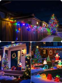 1 个户外太阳能 LED 灯串，IP65 防水，8 种照明模式，童话仙女装饰灯，适用于花园、庭院、露台、派对、圣诞树、婚礼、节日装饰、圣诞节、万圣节、情人节、新年氛围装饰灯，200/100/50/20 LED（暖白/白/彩/紫）