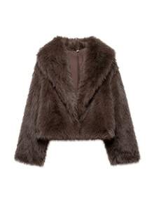 山茶花新款秋冬仿狐狸毛领时尚短款夹克青春时尚人造皮草大衣