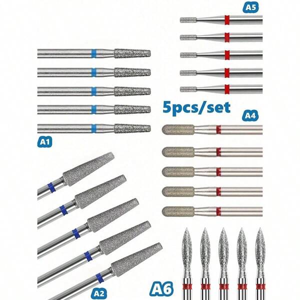 5pcs Diamond Nail Drill Bit, Nail Drill Bits Diamond Cuticle Bits For Nails Nail Buffer Bit Nail Trimer, Under Nail Cleaner Cuticle Remover Nail Prepare, Nail Supplies For Nail Techs