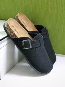 Nuevas zapatillas de mujer sin cordones, zapatos tipo mula casuales, suela acolchada de corcho cómoda, correa ajustable, adecuados para otoño/invierno en casa, oficina, dormitorio, uso casual diario, interior, regalo, talla UE 36-45 - Negro - Ver 6