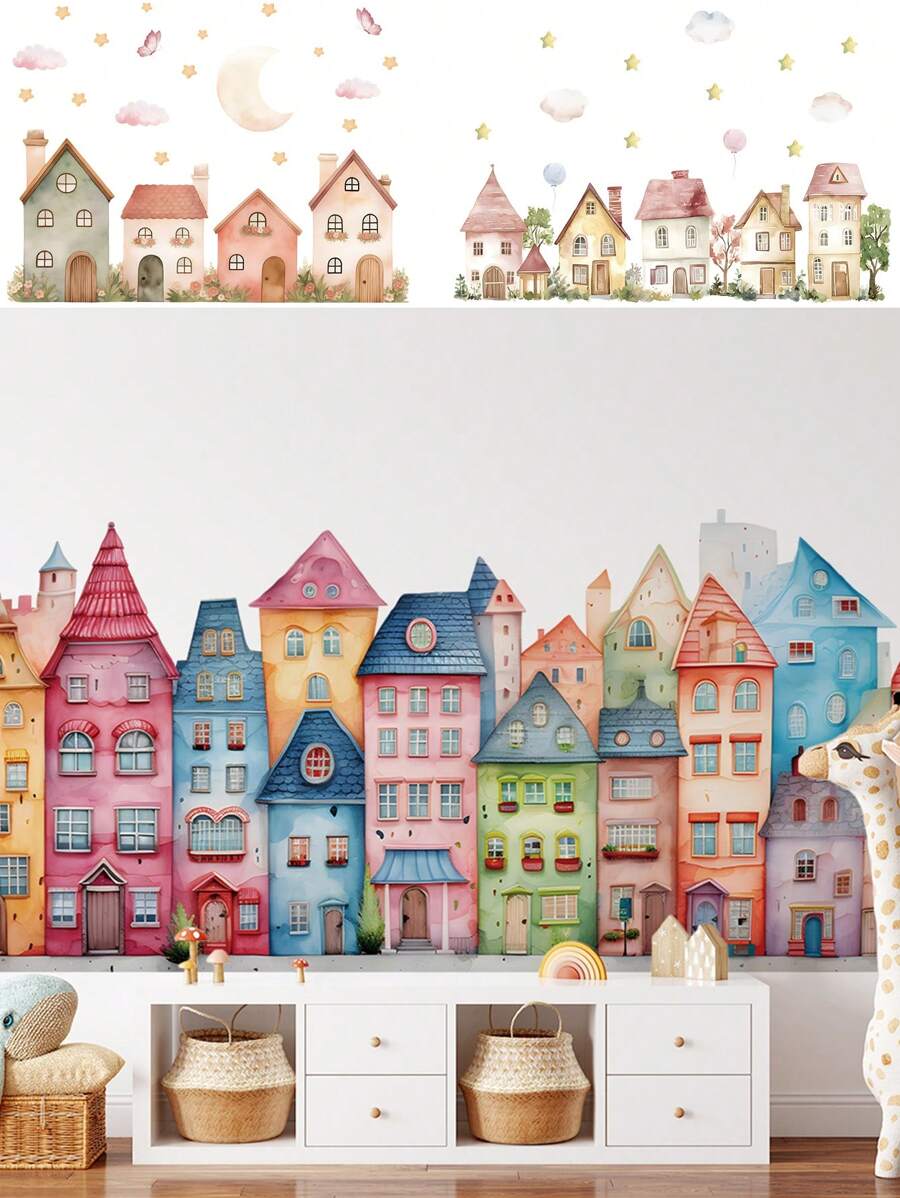 1 Stück bunte, süße Haus Wandaufkleber für Kinderzimmer, abnehmbare Kinderzimmer Aufkleber, Spielzimmer Wandkunst, Baby Mädchen Jungen Schlafzimmer Dekoration
