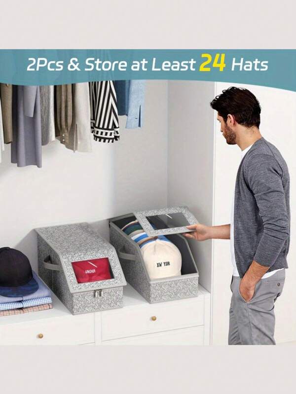 1pc Transparent Window Hat Storage Box, Foldable Clear Storage Box, Waterproof Wardrobe Storage Bag, Large Capacity Reinforced Handheld Hat Box, Multipurpose Travel Hat Storage Box With Zipper Cover, Baseball Cap Storage Box Multipurpose Stackable Hat & Clothing Storage Box, Transparent Visible Storage Bag