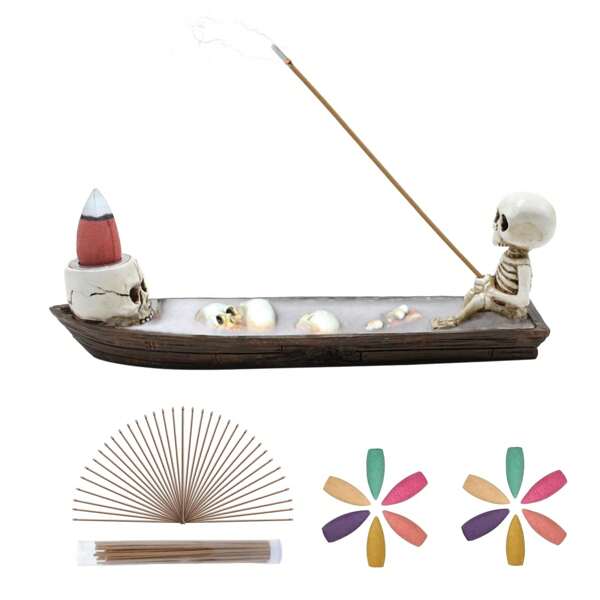 Skelet Ship Incense Burner - Hand-Carved Backflow Incense Holder, Unique Home Dr, Cool Room Drati, I Gift