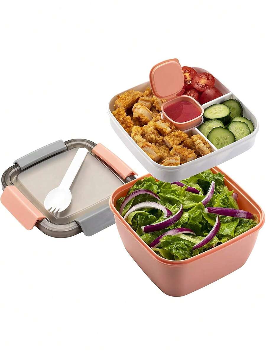 1PC 1.5L Hộp cơm trưa hai lớp di động, Hộp cơm trưa văn phòng, kín và di động, Dành cho người lớn với nhiều định dạng khác nhau, Có thể hâm nóng trong lò vi sóng, Thích hợp cho công việc và du lịch, Nhà bếp, Quà tặng Giáng sinh - Hồng - Xem 1