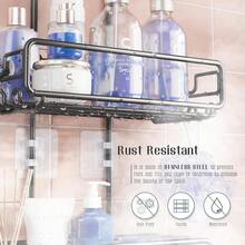 Shower Caddy Hanging Bathroom Organizer: Over Head Adjustable Rack For Tall Showerhead Extra Large Storage Shelf For Big Shampoo Bottles With Soap Holdergift - Black - View 4