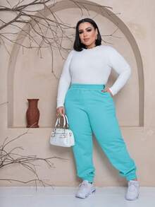 Women's Plus Size Sweatpants - Mint Green - View 5