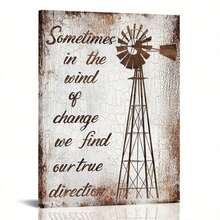 1pc Rustic Farmhouse Windmill Wall Art With Inspirational Quote, Distressed Wood Look Canvas Decor, Motivational Vertical Print For Living Room Bedroom Office, Country Style Home Decoration - Nhiều màu - Xem 1