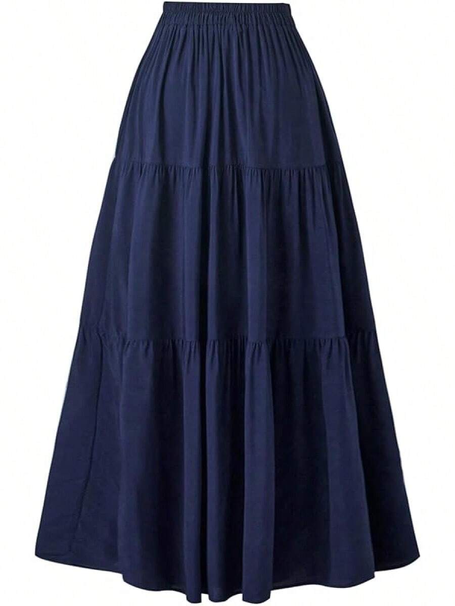 Women's Summer Long Flowy Renaissance Skirt With Pockets - Boho High Waist A-Line Maxi Skirt,Vacation Outfits Women,Valentine Outfits For Women,Street Photography - 藏蓝色 - 查看 1