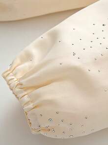 Chaqueta de cuello redondo con decoración de rhinestones de unicolor casual, primavera/otoño - Beis - Ver 5