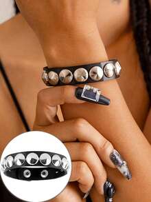 Xiacheng 1/3/4件套女士朋克摇滚手链套装 - 铆钉可调节人造革手镯，80年代Emo哥特机车风，男女皆宜的另类时尚