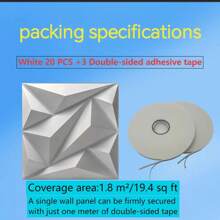 3D PVC墙板，11.8英寸 x 11.8英寸（30厘米 x 30厘米） - 可选10/20/30/40片套装 - 可移除、防水、阻燃 - 适用于客厅/卧室/浴室/商业场所装饰（含胶带）。圣诞节和冬季装饰。新年装饰，将壁纸粘贴在墙上，即可打造墙面艺术。 - 白色 - 查看 22