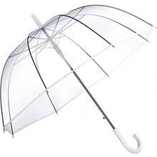 1 eleganter transparenter Hochzeitsschirm mit weißem Griff – ausgestattet mit wasserdichter Kunststoffhülle und Edelstahlrahmen, kann automatisch öffnen und schließen, geeignet für Hochzeiten, Freundschaftsfeiern, Veranstaltungen im Freien