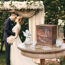 1pc Rustic Wooden Wedding Card Box With Slots, Large Size, Elegant Floral Design And Thank You Message, Suitable For Reception Gifts And Celebration Events, Great For Holiday Parties, Bridal Showers, Birthdays And Graduations, Wedding Decor