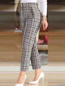 女士格纹修身休闲通勤日常装 - 彩色 - 查看 4