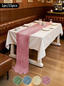 1 pieza/15 piezas Camino de mesa de gasa arrugada color rosa sakura, camino de mesa decorativo rectangular de unicolor, adecuado para la decoración del hogar, como mesa de comedor, mueble de TV, mesa de café