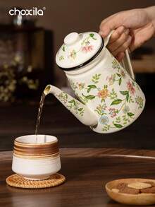 1件搪瓷茶壶花卉图案手冲壶1.2L大容量咖啡壶手柄壶咖啡壶窄口油壶煮茶壶家用煮茶壶适用于电炉燃气煮咖啡或茶 - Tea Kettle - 查看 7