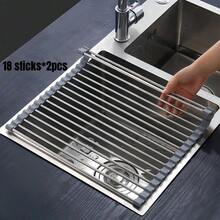 1pc Sink Drying Rack, Retractable Dish Drying Rack Over Sink, Stainless Steel Dish Drying Rack, Foldable Dish Drainer, Gray S-Shaped Dish Rack, Foldable Dish Drying Rack, Stainless Steel S-Shaped Dish Rack, Foldable Dish Drainer, Gray, Stainless Steel Sink Dish Drying Rack, 304 Stainless Steel Retractable Dish Drying Rack, Foldable Dish Drainer, Mildew-Resistant Silicone Storage Rack, Kitchen Storage Rack, Dish Rack