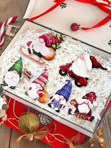 12 件复古小矮人装饰品 - 带有圣诞老人图案的木制圣诞树挂件，节日派对装饰品 - 彩色 - 查看 7