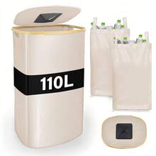 سلة تدوير 110 لتر، 29 جالون سلة تدوير للمطبخ للداخل والخارج مع 2 كيس داخلي قابل للإزالة وإعادة الاستخدام، سلة تدوير عالية للزجاجات والعلب والبلاستيك والملصقات