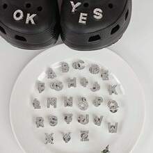 1pc DIY Shoe Decoration Charms, Shiny Rhinestone English Letter Decor, Non-Metal Lightweight Material, Y2K Fashion Versatile Cute Unisex, Suitable For EVA Beach Shoes, Slippers, Detachable Shoe Uppers, Holiday Gift - Silver - View 4