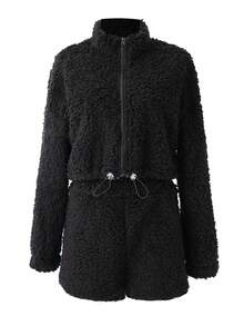 Autumn And Winter Women's Casual Suit With Thickened Bubble Velvet And Fluffy Fur