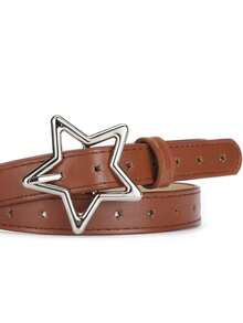 1 pieza Cinturón con hebilla de aleación con diseño de pentágono, cinturón de vestir y vaqueros de piel con agujeros múltiples y diseño versátil y minimalista de estrella - Unitalla - Ver 15