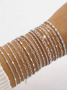 17KM 16/12 件套简约心形仿珍珠水晶串珠蛇链手链套装，适合女士，适合日常佩戴、派对、女朋友的礼物