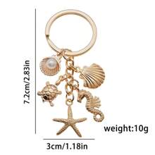 1 pièce Porte-clés style océan doré, pendentif de breloque coquillage, étoile de mer, hippocampe, fausse perle. Accessoire de voiture, de sac, breloque scolaire, fausse perle, gothique mignon Y2K
