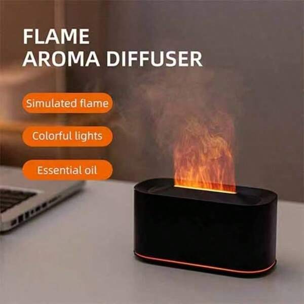 2025 Neuer USB betriebener realistischer Flammen-Aroma-Diffuser mit 7-Farben-Stimmungsbeleuchtung, kompatibel mit ätherischen Ölen, feiner Nebel, leiser Betrieb, 3 Farboptionen, geeignet für Zuhause/Büro/Hotel Schreibtisch Aroma Diffuser (ätherische Öle nicht enthalten)