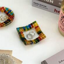 1 قطعة صينية مجوهرات من الزجاج الفسيفسائي، صحن زخرفي للأشياء الصغيرة، صينية لحفظ الخواتم، صينية عرض مجوهرات أنيقة لمنضدة الزينة أو ديكور المدخل