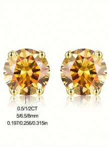 1Pair Four Claw Moissanite Stud Earrings Luxury Jewelry Gifts For Women S925 Sterling Silver Fine Ladies Jewelery Gift - Gold Four-claw Earrings - View 8