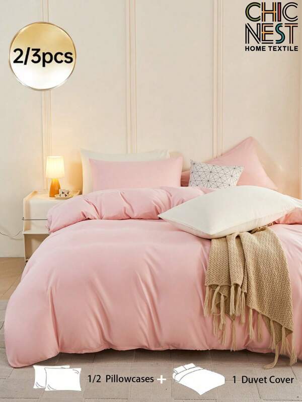 2/3 pièces Ensemble de housse de couette violette, Ensemble de literie, Ensemble de couette de couleur unie doux pour la peau, Ensemble de housse de couette de style simple, Confortable et doux respirant, Pour les tailles de lit simple/jumeau/double/king/queen - Idéal pour la chambre, la chambre d'ami, le dortoir, 1 pièce Housse de couette avec 1/2 pièces Taie d'oreiller (Sans rembourrage) Lavable en machine Textile de maison