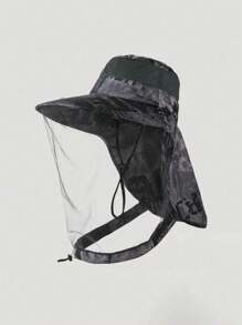 1 Peça Chapéu Balde Camuflado Masculino com Máscara Facial de Tela - Proteção UV e Repelente de Mosquitos para Pesca, Caminhada, Camping