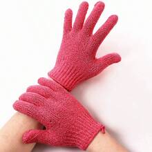 2套去角质沐浴手套，水疗按摩身体磨砂膏，去除角质并清洁皮肤，丰富泡沫舒适沐浴海绵，五指沐浴手套，尼龙全涤纶浴巾，浴巾，双面摩擦身体去角质 - 彩色 - 查看 8