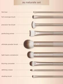 Real Techniques Real Techniques Au Naturale Makeup Brush 9 Piece Set, For Liquid, Cream, & Powder Eyeshadow, Foundation, Blush, Bronzer & Contour, Travel Friendly, Stocking Stuffer, Gift Set, Cruelty-Free