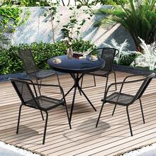 Small Outdoor Patio Side Table, Metal Bistro Table Round With Tempered Glass Tabletop, Compact Coffee Desk, Weather Resistant Portable End Table, Black