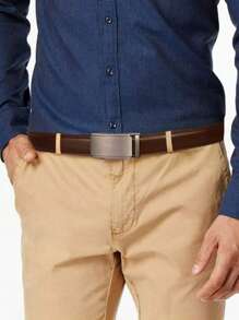 1pc Genuine Leather Ratchet Belt For Men-Men's Automatic Buckle Belt, Pants Waistband Fall, Autumn, Halloween Autumn-Winter Accessories,Suitable For Teens, Youth,Men,Casual, Outdoor, Athletic, Vacation, Graduation Gifts, Birthday, Daily Wear - Brown - View 6