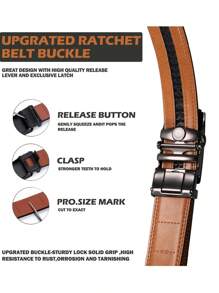 1pc Genuine Leather Ratchet Belt For Men-Men's Automatic Buckle Belt, Pants Waistband Fall, Autumn, Halloween Autumn-Winter Accessories,Suitable For Teens, Youth,Men,Casual, Outdoor, Athletic, Vacation, Graduation Gifts, Birthday, Daily Wear - Brown - View 5